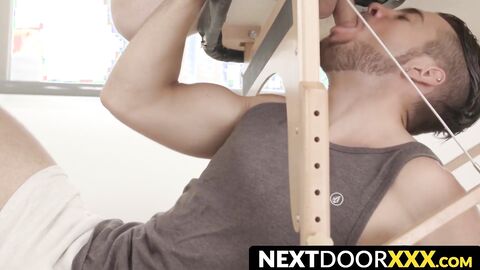NextDoorXXX.com - Twink chokes on hard cock through glory hole