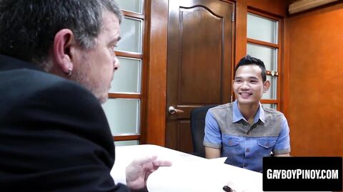 Horny Asian twink gets his hole stretched by his hungry boss