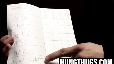 Inked straight dudes compete in jerkoff contest