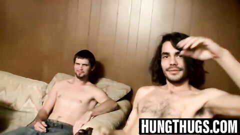 Inked straight dudes compete in jerkoff contest