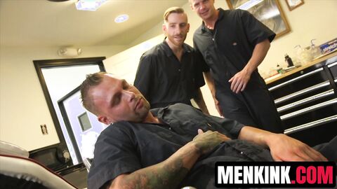 Kai Donec tied up and edged by his mechanics Brian Bonds and Sebastian