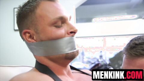 Kai Donec tied up and edged by his mechanics Brian Bonds and Sebastian