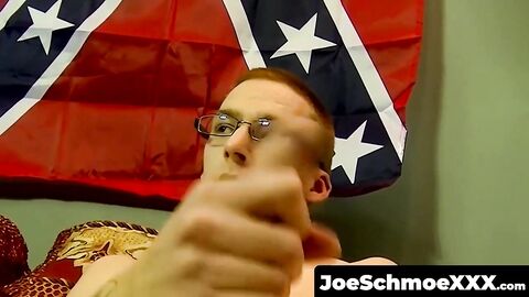 JoeSchmoeXXX.com - Skinny amateur twink with glasses spanks cock and cums hard