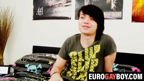 Young twink ends interview by jerking his big cock solo