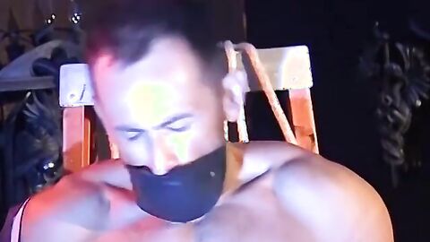 Muscular mouth folded stud endures rough torment from dominant guy