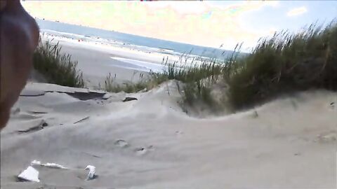 Exhibitionist Strokes Hard on the Beach