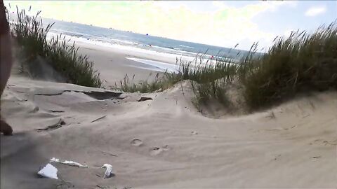 Exhibitionist Strokes Hard on the Beach