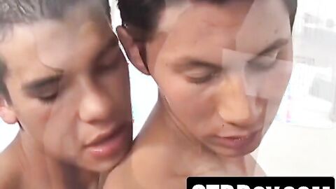 Two Latino twinks fuck raw at their workplace