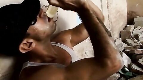 Big dick stud jacks off while pissing on himself