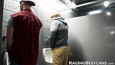 Gloryhole slut Kyle Connors takes Romeo Davis bare dick in the toilet