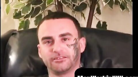 MenWorkinXXX.com - Tattooed amateur makes his pierced dick hard and jerks off vigorou