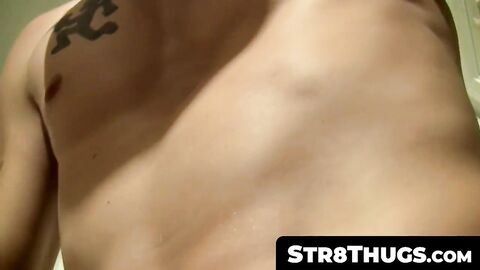 Str8Thugs.com - Tattooed straight thug's solo fingering and masturbation cum blasting