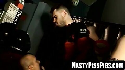 Tatted studs suck cocks at wild piss gangbang