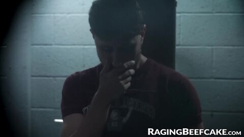 Muscular Sean Maygers bends over Drew Dixon in a public restroom