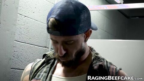 Muscular Sean Maygers bends over Drew Dixon in a public restroom