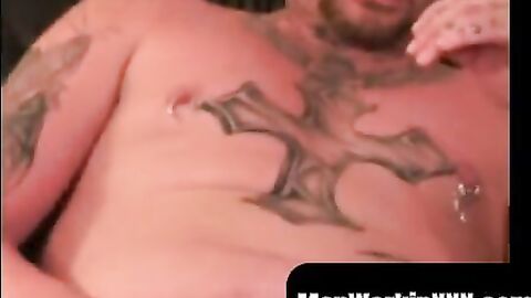 MenWorkinXXX.com - Bald stud with nipple piercings strokes his hard fat dick vigorous