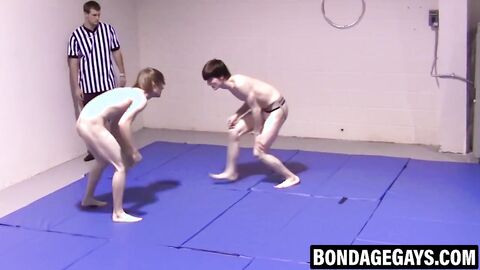 Playful twinks wrestle with exposed erections and wet grips