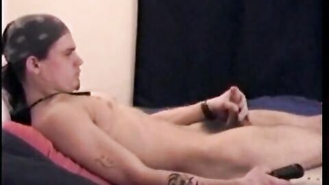 Bandana stud jerks off and cums for the gay producer