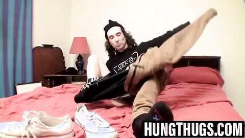 Naughty butt pirate strokes his hard pecker and cums