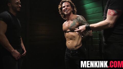 Pierced hunk Archer Croft double teamed in relentless edging