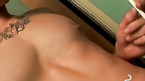 Smoking twink explores taboo desires releasing all his cum