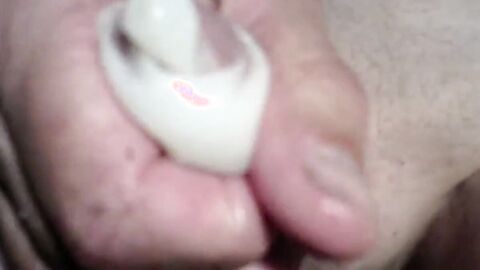 Twink's Webcam Handjob: Small Cock, Big Condom Fun