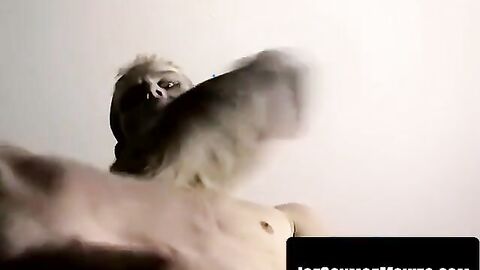 Twink butt slut jerks neglected dick in public restroom