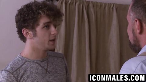 Bearded daddy forces his thick dick into twink's ass