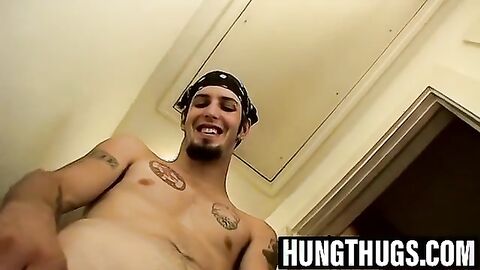 Goatee Axel strokes out messy load from his thick cock