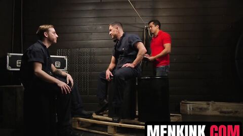Sebastian and Dominic edge and suspend Tony Prower for rough milking