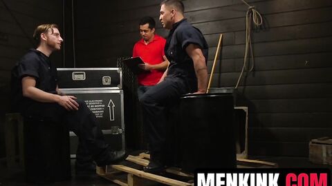 Sebastian and Dominic edge and suspend Tony Prower for rough milking