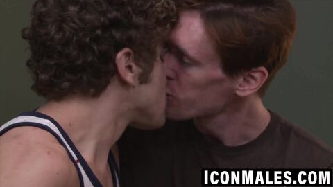 Athletic jock slobbers over his best friend's stiff cock