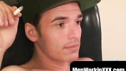 MenWorkinXXX.com - Amateur dude does an interview and cums while jerking off intensel