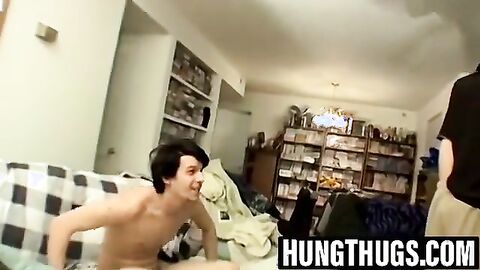 Three horny dudes meet up to jerk their cocks together