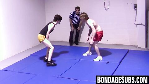 Slim boys wrestle roughly before shedding clothes