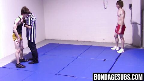 Slim boys wrestle roughly before shedding clothes