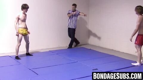 Slim boys wrestle roughly before shedding clothes