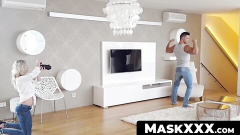 MaskXXX.com - Masked hunk's blowjob and sexy chick banging from behind