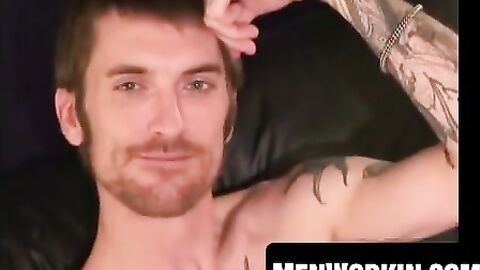 Tatted amateur strokes his cock till it cums hard
