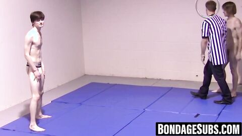 Horny twinks spar with erections on full display