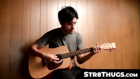 Str8Thugs.com - Handsome young man's solo guitar and jerk off cum blasting session