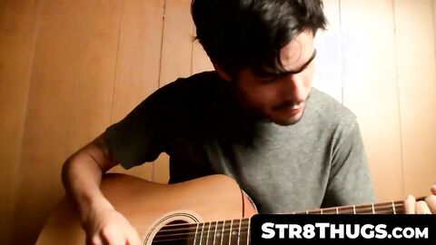 Str8Thugs.com - Handsome young man's solo guitar and jerk off cum blasting session