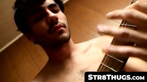 Str8Thugs.com - Handsome young man's solo guitar and jerk off cum blasting session