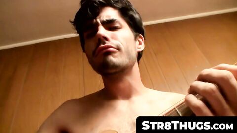 Str8Thugs.com - Handsome young man's solo guitar and jerk off cum blasting session