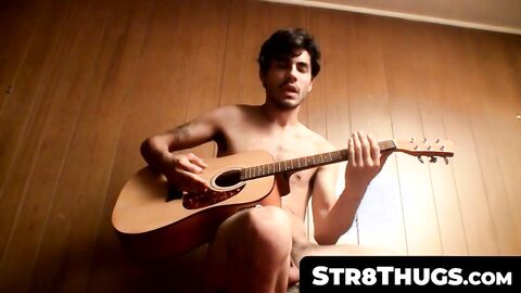 Str8Thugs.com - Handsome young man's solo guitar and jerk off cum blasting session