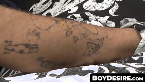 BoyDesire.com - Heavily tattooed submissive twink's hard and intense dick stroking