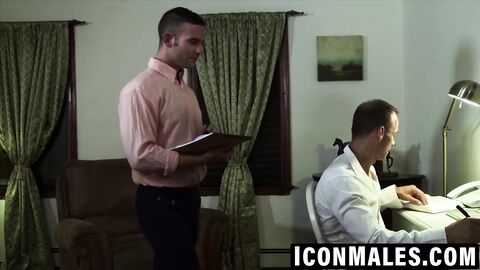 Gay assistant worships boss's cock with mouth and hands