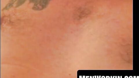 Inked senior fingers his ass then sucks cock