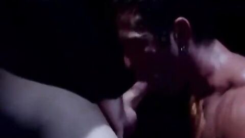 Rojer Beaumont kneels to deepthroat Bryces massive shaft