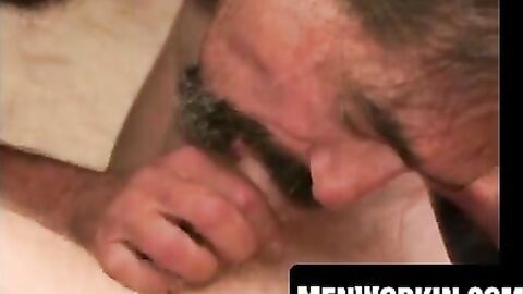 Sexy older guys jerk off then enjoy wet fellatio